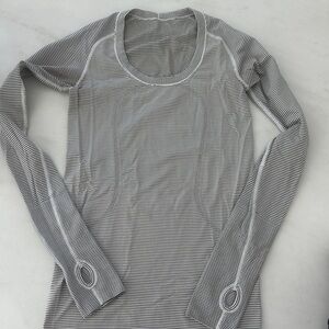 Lululemon Athletica Black and White Striped Long Sleeve Top